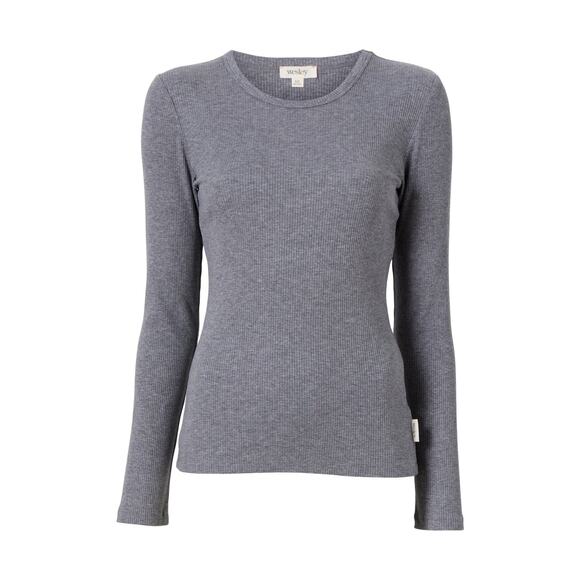 WSLY Rivington Ribbed Long Sleeve Top - M - Heather Grey - Picture 1 of 7